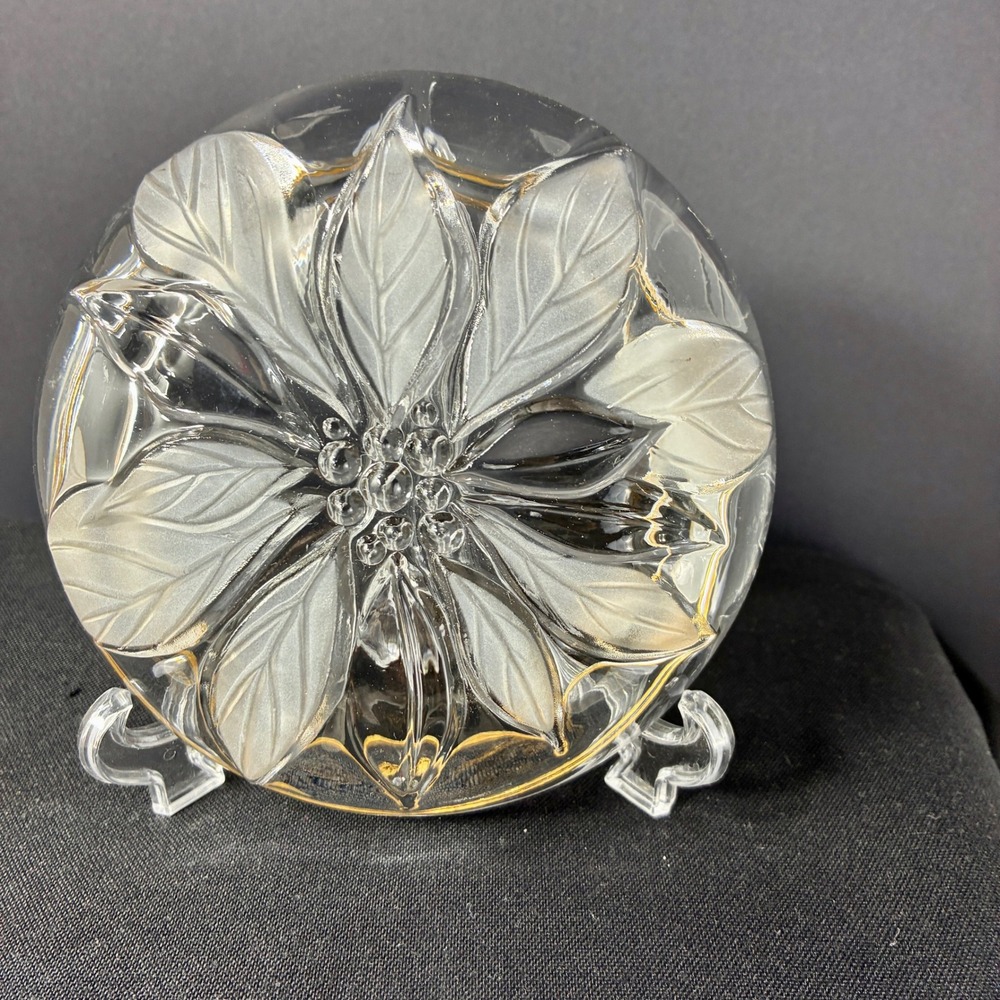 Vintage Mikasa Crystal Frosted Poinsettia Candy Dish Studio Nova Glass 5 Inches